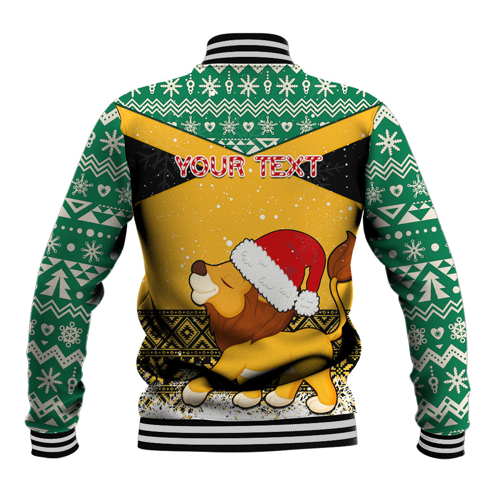 Custom Jamaica Christmas Baseball Jacket Jumieka Santa Lion - Wonder Print Shop
