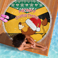 Custom Jamaica Christmas Beach Blanket Jumieka Santa Lion - Wonder Print Shop