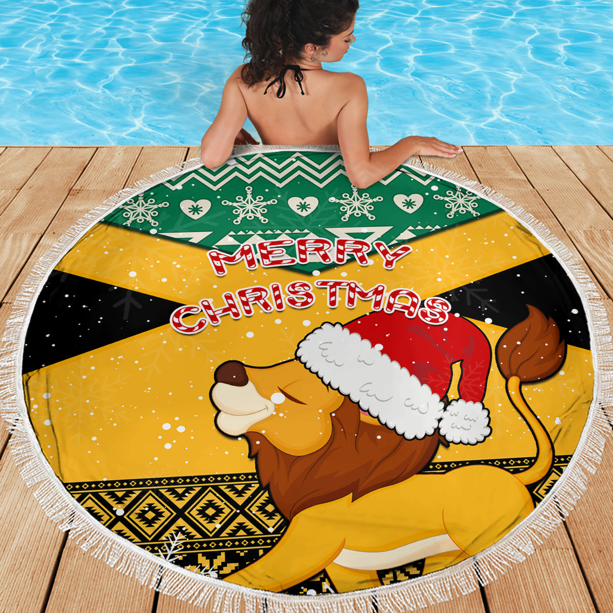 Custom Jamaica Christmas Beach Blanket Jumieka Santa Lion - Wonder Print Shop