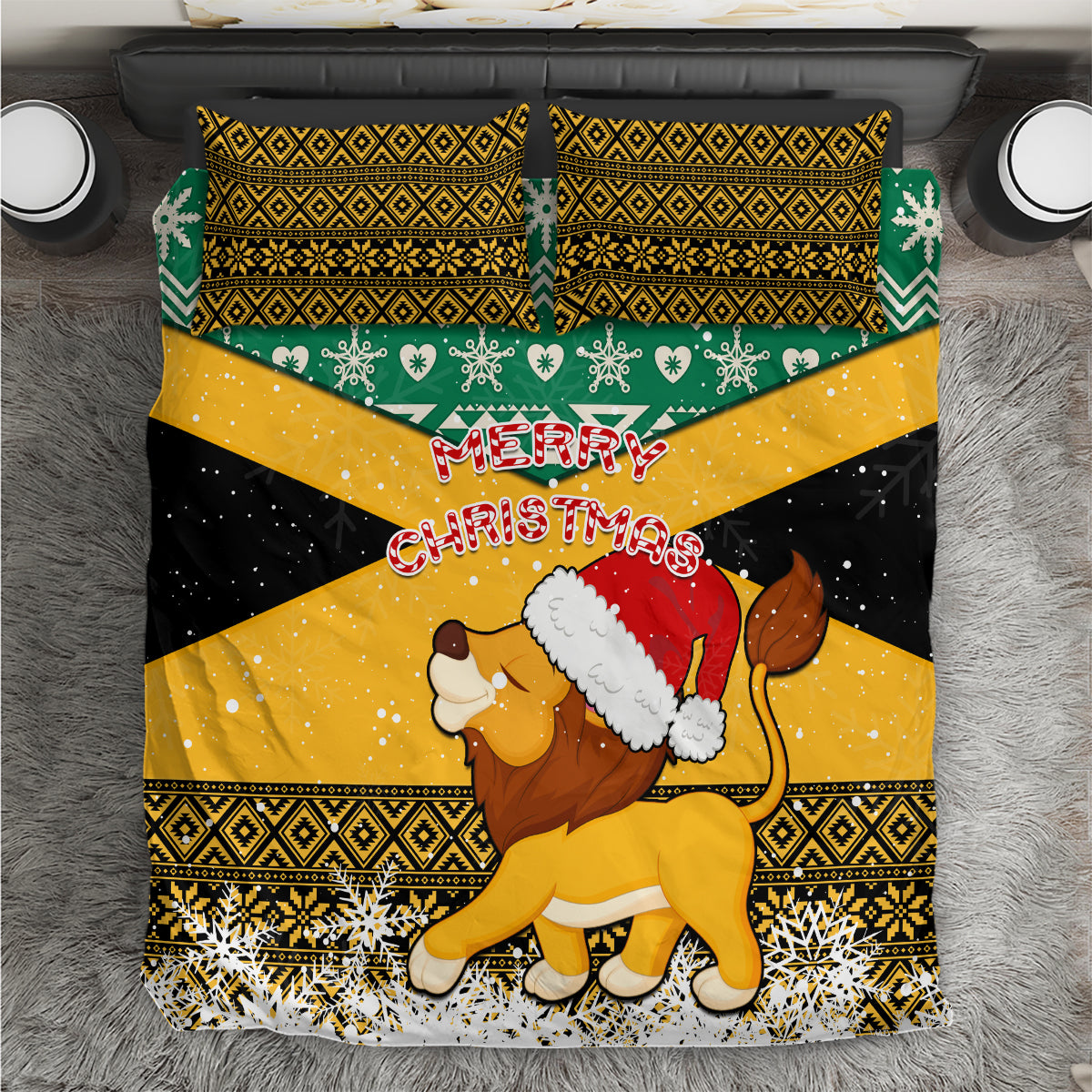 Custom Jamaica Christmas Bedding Set Jumieka Santa Lion - Wonder Print Shop