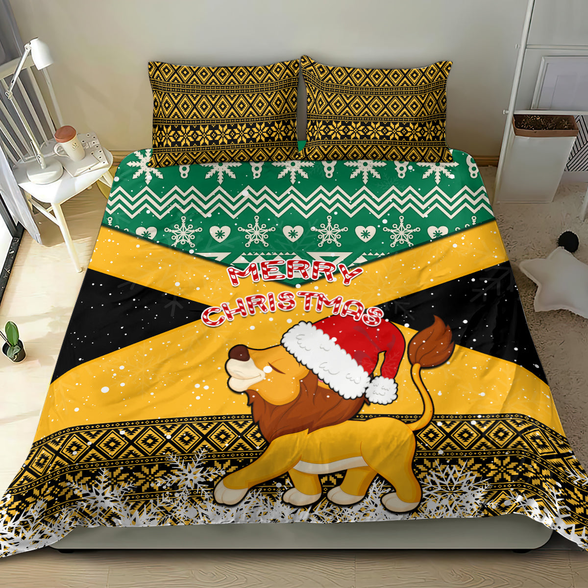 Custom Jamaica Christmas Bedding Set Jumieka Santa Lion - Wonder Print Shop