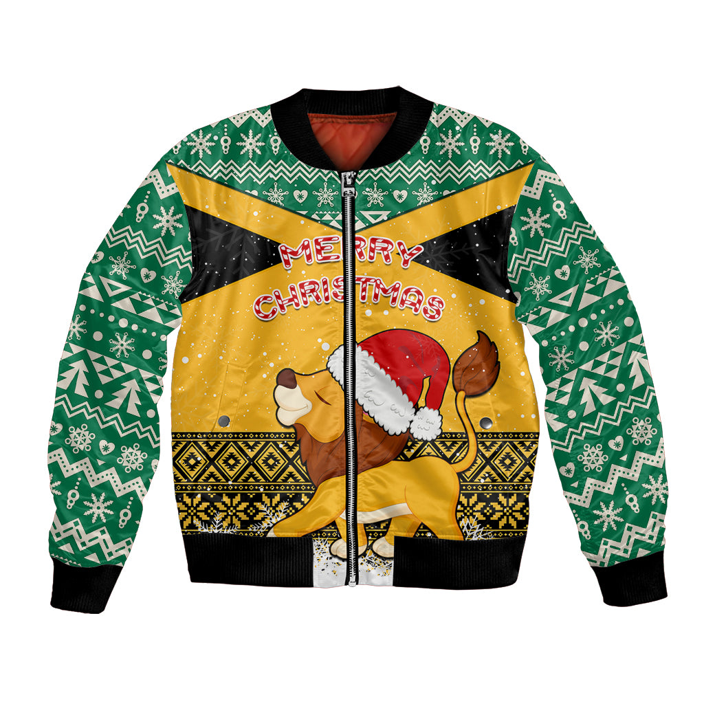 Custom Jamaica Christmas Bomber Jacket Jumieka Santa Lion - Wonder Print Shop