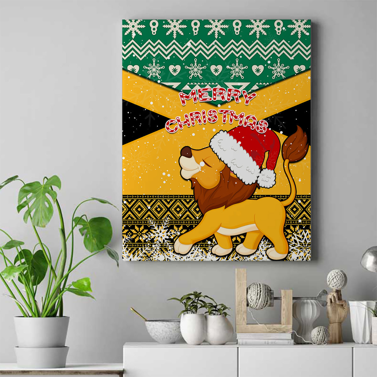 Custom Jamaica Christmas Canvas Wall Art Jumieka Santa Lion - Wonder Print Shop