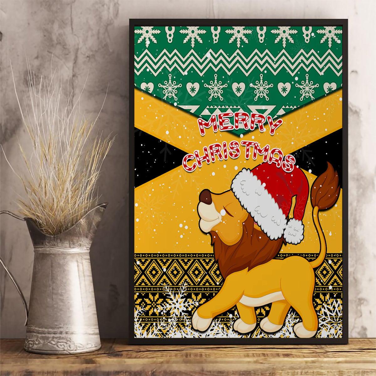 Custom Jamaica Christmas Canvas Wall Art Jumieka Santa Lion - Wonder Print Shop