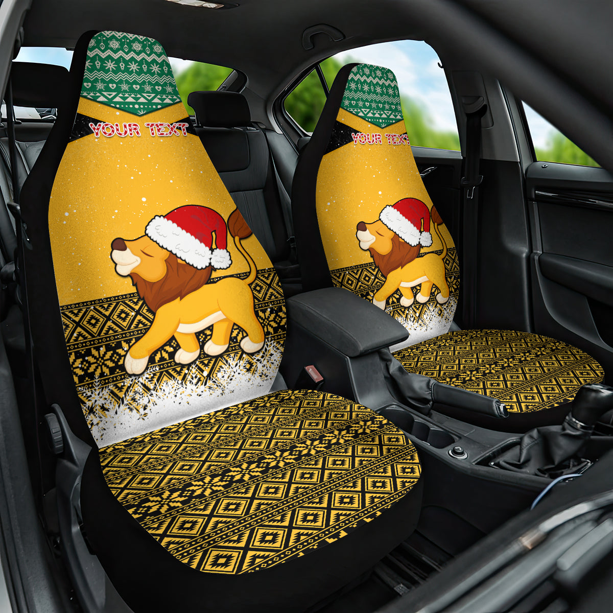 Custom Jamaica Christmas Car Seat Cover Jumieka Santa Lion - Wonder Print Shop