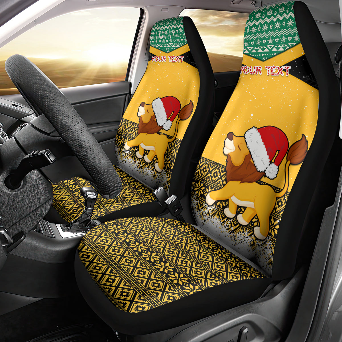 Custom Jamaica Christmas Car Seat Cover Jumieka Santa Lion - Wonder Print Shop