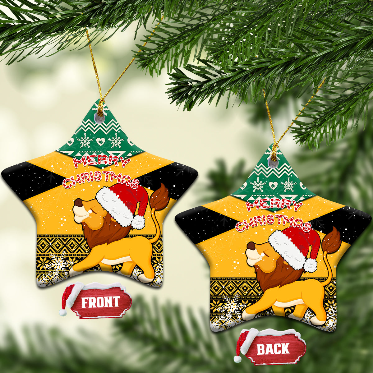 Jamaica Christmas Ceramic Ornament Jumieka Santa Lion - Wonder Print Shop