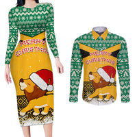 Custom Jamaica Christmas Couples Matching Long Sleeve Bodycon Dress and Long Sleeve Button Shirt Jumieka Santa Lion - Wonder Print Shop