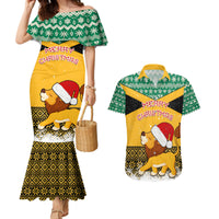 Custom Jamaica Christmas Couples Matching Mermaid Dress and Hawaiian Shirt Jumieka Santa Lion - Wonder Print Shop