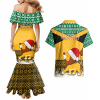 Custom Jamaica Christmas Couples Matching Mermaid Dress and Hawaiian Shirt Jumieka Santa Lion - Wonder Print Shop