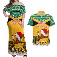 Custom Jamaica Christmas Couples Matching Off Shoulder Maxi Dress and Hawaiian Shirt Jumieka Santa Lion - Wonder Print Shop