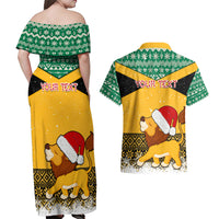 Custom Jamaica Christmas Couples Matching Off Shoulder Maxi Dress and Hawaiian Shirt Jumieka Santa Lion - Wonder Print Shop