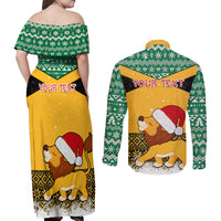 Custom Jamaica Christmas Couples Matching Off Shoulder Maxi Dress and Long Sleeve Button Shirt Jumieka Santa Lion - Wonder Print Shop