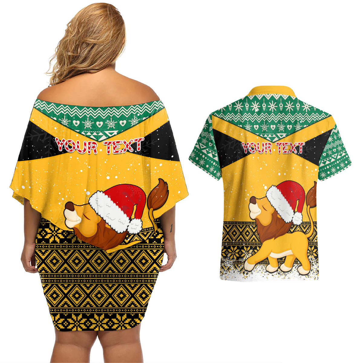 Custom Jamaica Christmas Couples Matching Off Shoulder Short Dress and Hawaiian Shirt Jumieka Santa Lion - Wonder Print Shop