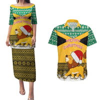 Custom Jamaica Christmas Couples Matching Puletasi Dress and Hawaiian Shirt Jumieka Santa Lion - Wonder Print Shop