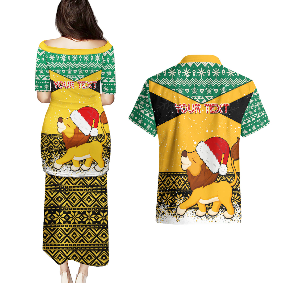 Custom Jamaica Christmas Couples Matching Puletasi Dress and Hawaiian Shirt Jumieka Santa Lion - Wonder Print Shop