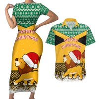 Custom Jamaica Christmas Couples Matching Short Sleeve Bodycon Dress and Hawaiian Shirt Jumieka Santa Lion - Wonder Print Shop