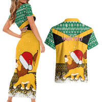 Custom Jamaica Christmas Couples Matching Short Sleeve Bodycon Dress and Hawaiian Shirt Jumieka Santa Lion - Wonder Print Shop