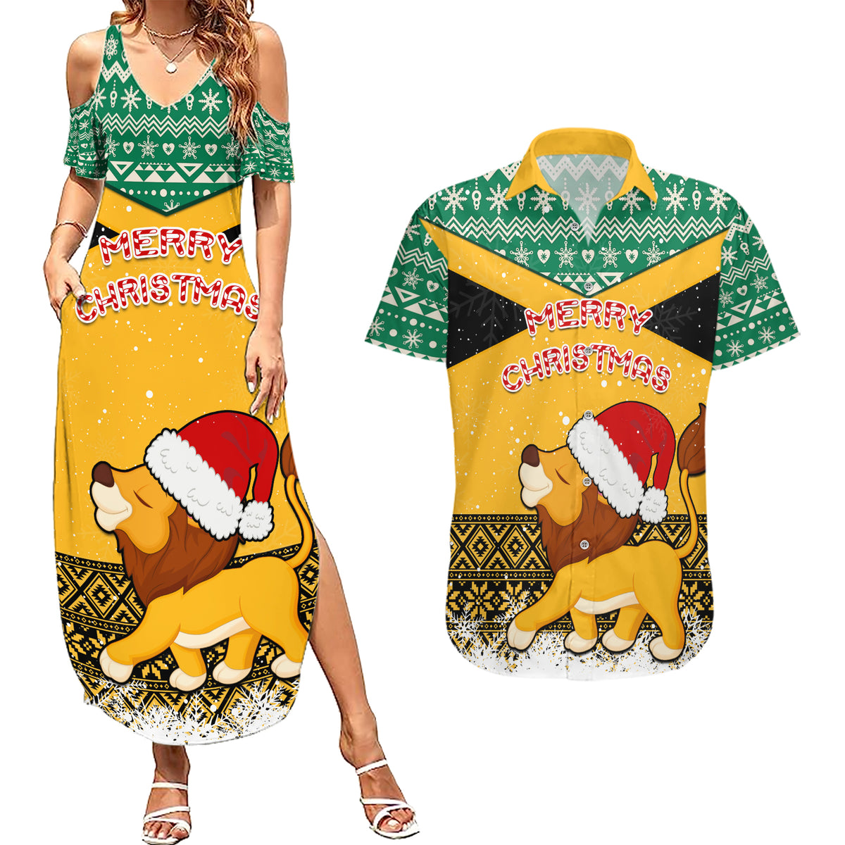 Custom Jamaica Christmas Couples Matching Summer Maxi Dress and Hawaiian Shirt Jumieka Santa Lion - Wonder Print Shop