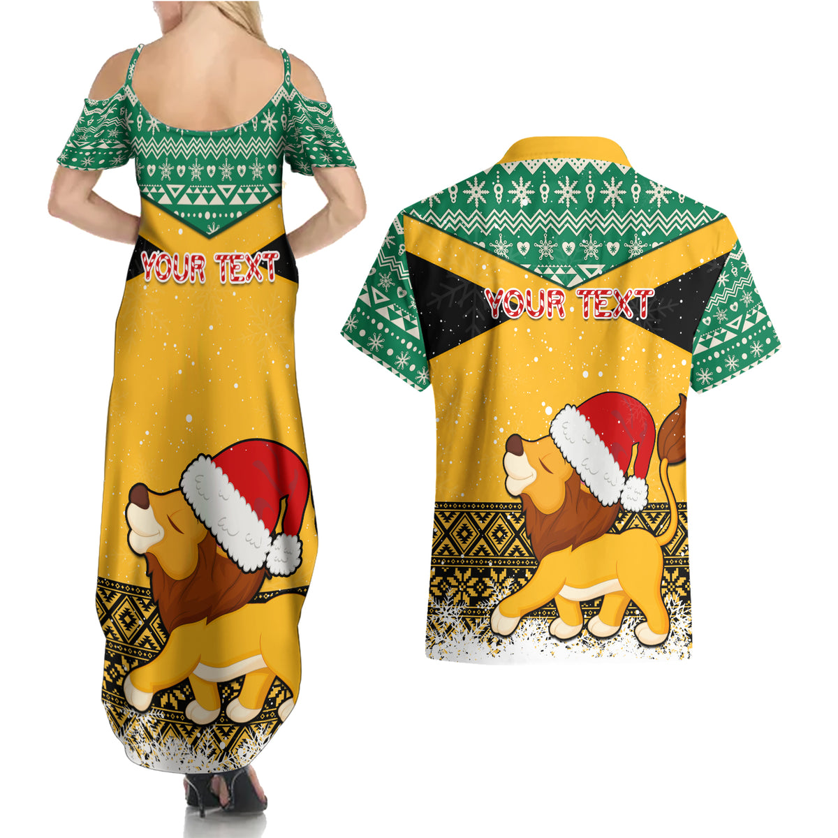 Custom Jamaica Christmas Couples Matching Summer Maxi Dress and Hawaiian Shirt Jumieka Santa Lion - Wonder Print Shop