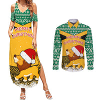 Custom Jamaica Christmas Couples Matching Summer Maxi Dress and Long Sleeve Button Shirt Jumieka Santa Lion - Wonder Print Shop