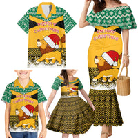 Custom Jamaica Christmas Family Matching Mermaid Dress and Hawaiian Shirt Jumieka Santa Lion - Wonder Print Shop