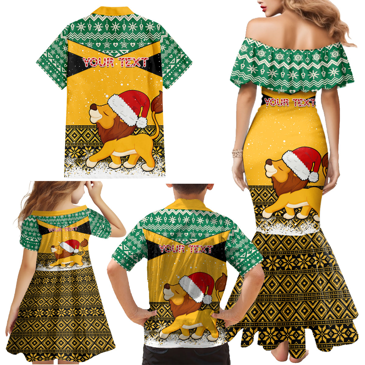 Custom Jamaica Christmas Family Matching Mermaid Dress and Hawaiian Shirt Jumieka Santa Lion - Wonder Print Shop