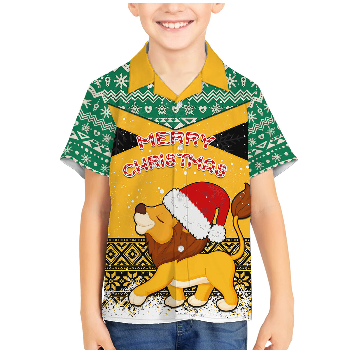 Custom Jamaica Christmas Family Matching Mermaid Dress and Hawaiian Shirt Jumieka Santa Lion - Wonder Print Shop