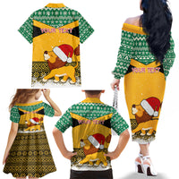 Custom Jamaica Christmas Family Matching Off Shoulder Long Sleeve Dress and Hawaiian Shirt Jumieka Santa Lion - Wonder Print Shop
