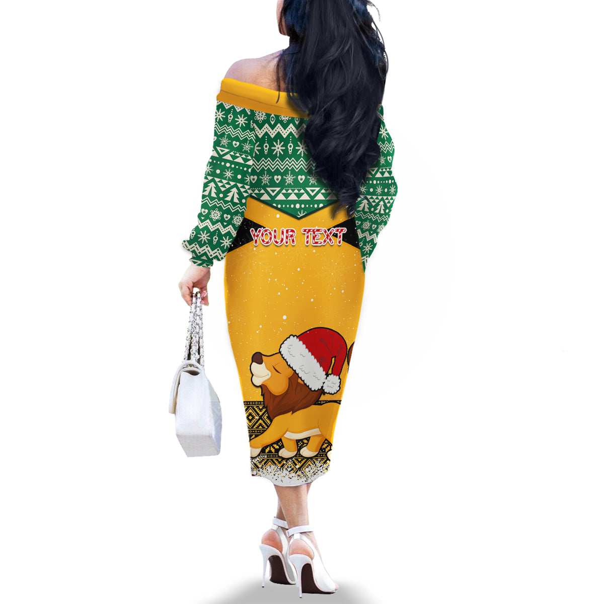 Custom Jamaica Christmas Family Matching Off Shoulder Long Sleeve Dress and Hawaiian Shirt Jumieka Santa Lion - Wonder Print Shop
