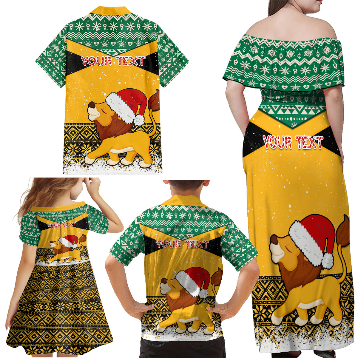 Custom Jamaica Christmas Family Matching Off Shoulder Maxi Dress and Hawaiian Shirt Jumieka Santa Lion - Wonder Print Shop