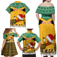 Custom Jamaica Christmas Family Matching Off Shoulder Maxi Dress and Hawaiian Shirt Jumieka Santa Lion - Wonder Print Shop