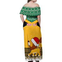 Custom Jamaica Christmas Family Matching Off Shoulder Maxi Dress and Hawaiian Shirt Jumieka Santa Lion - Wonder Print Shop