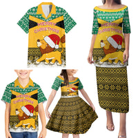 Custom Jamaica Christmas Family Matching Puletasi Dress and Hawaiian Shirt Jumieka Santa Lion - Wonder Print Shop