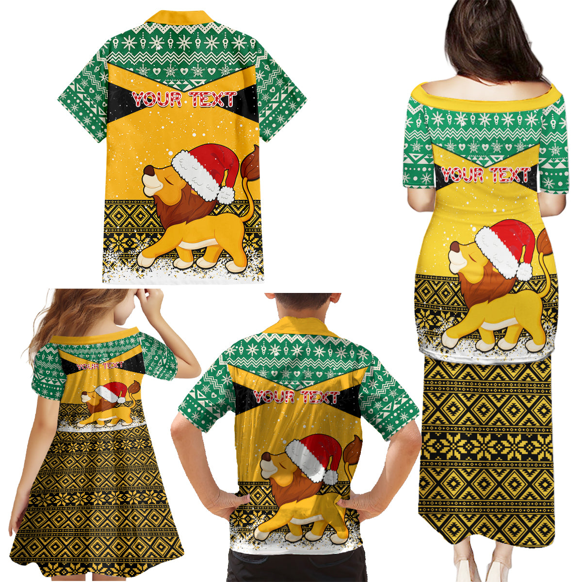 Custom Jamaica Christmas Family Matching Puletasi Dress and Hawaiian Shirt Jumieka Santa Lion - Wonder Print Shop