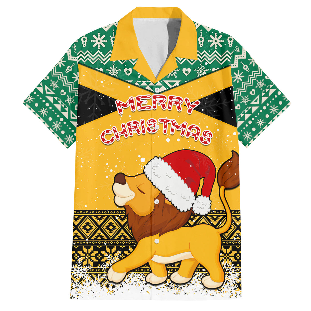 Custom Jamaica Christmas Family Matching Puletasi Dress and Hawaiian Shirt Jumieka Santa Lion - Wonder Print Shop