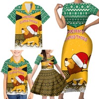 Custom Jamaica Christmas Family Matching Short Sleeve Bodycon Dress and Hawaiian Shirt Jumieka Santa Lion - Wonder Print Shop