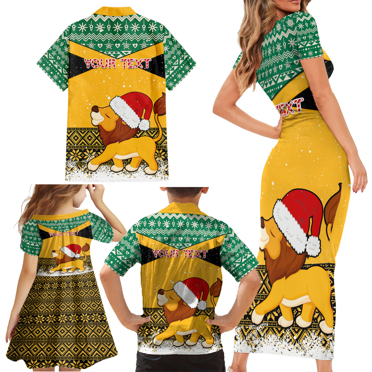 Custom Jamaica Christmas Family Matching Short Sleeve Bodycon Dress and Hawaiian Shirt Jumieka Santa Lion - Wonder Print Shop