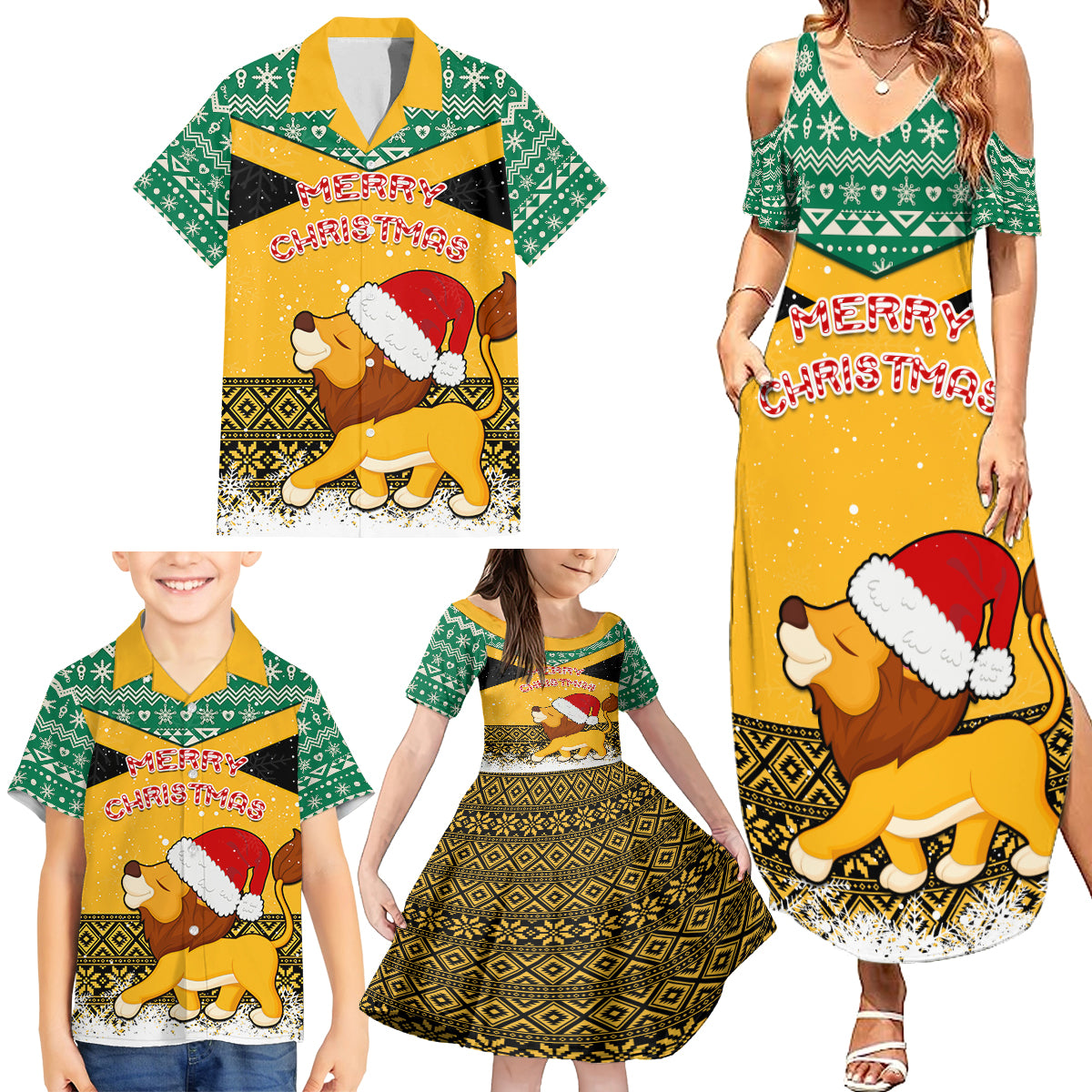Custom Jamaica Christmas Family Matching Summer Maxi Dress and Hawaiian Shirt Jumieka Santa Lion - Wonder Print Shop