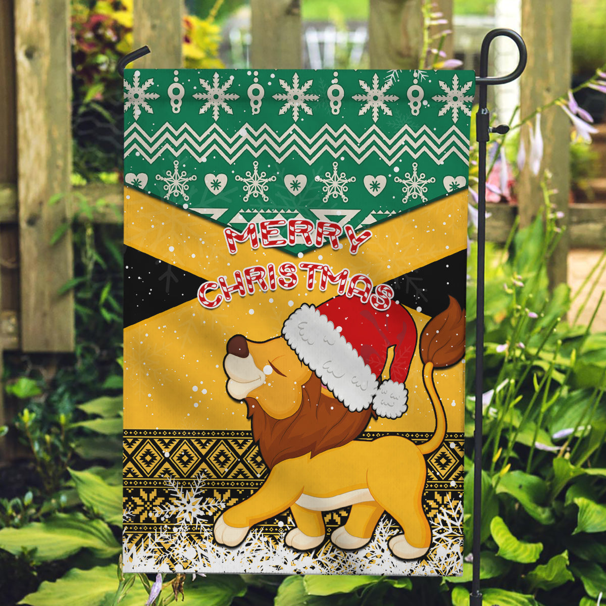 Custom Jamaica Christmas Garden Flag Jumieka Santa Lion - Wonder Print Shop