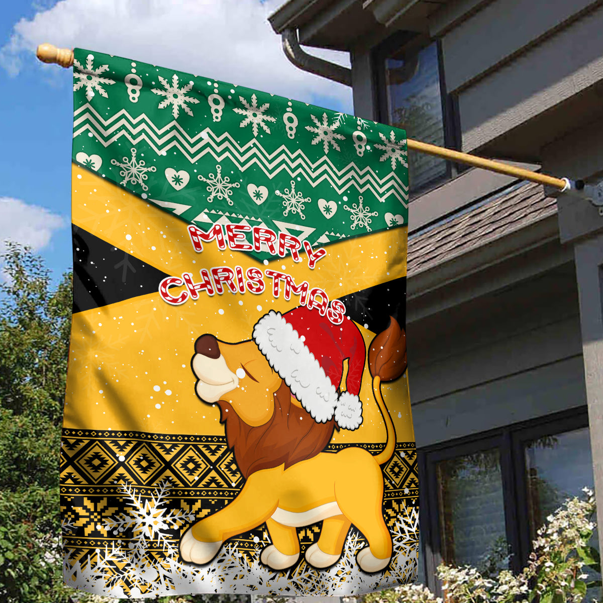 Custom Jamaica Christmas Garden Flag Jumieka Santa Lion - Wonder Print Shop