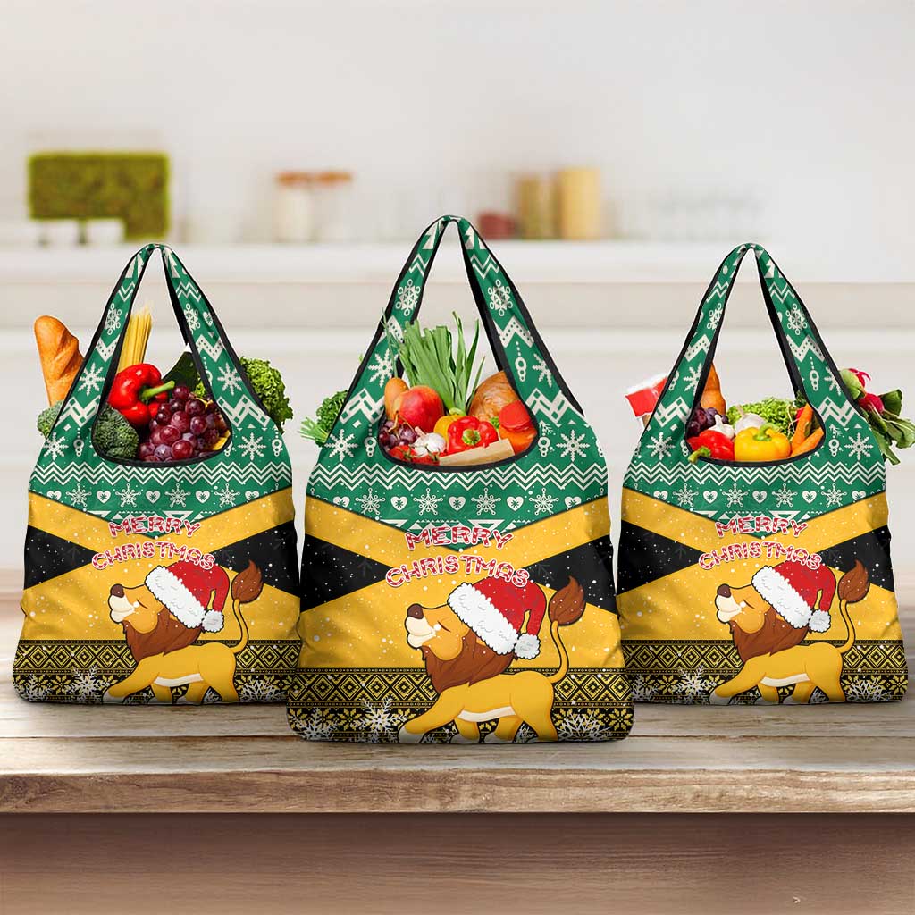 Custom Jamaica Christmas Grocery Bag Jumieka Santa Lion