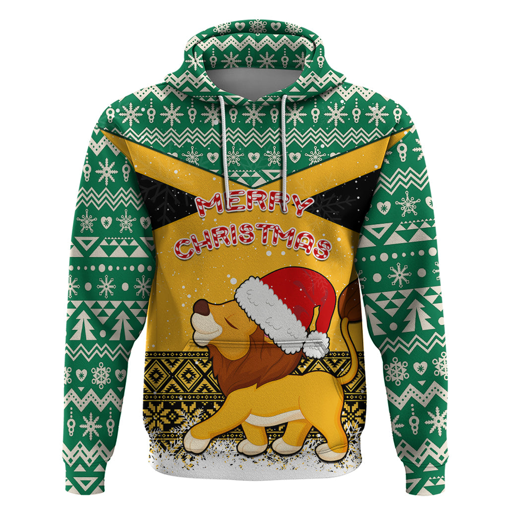 Custom Jamaica Christmas Hoodie Jumieka Santa Lion - Wonder Print Shop