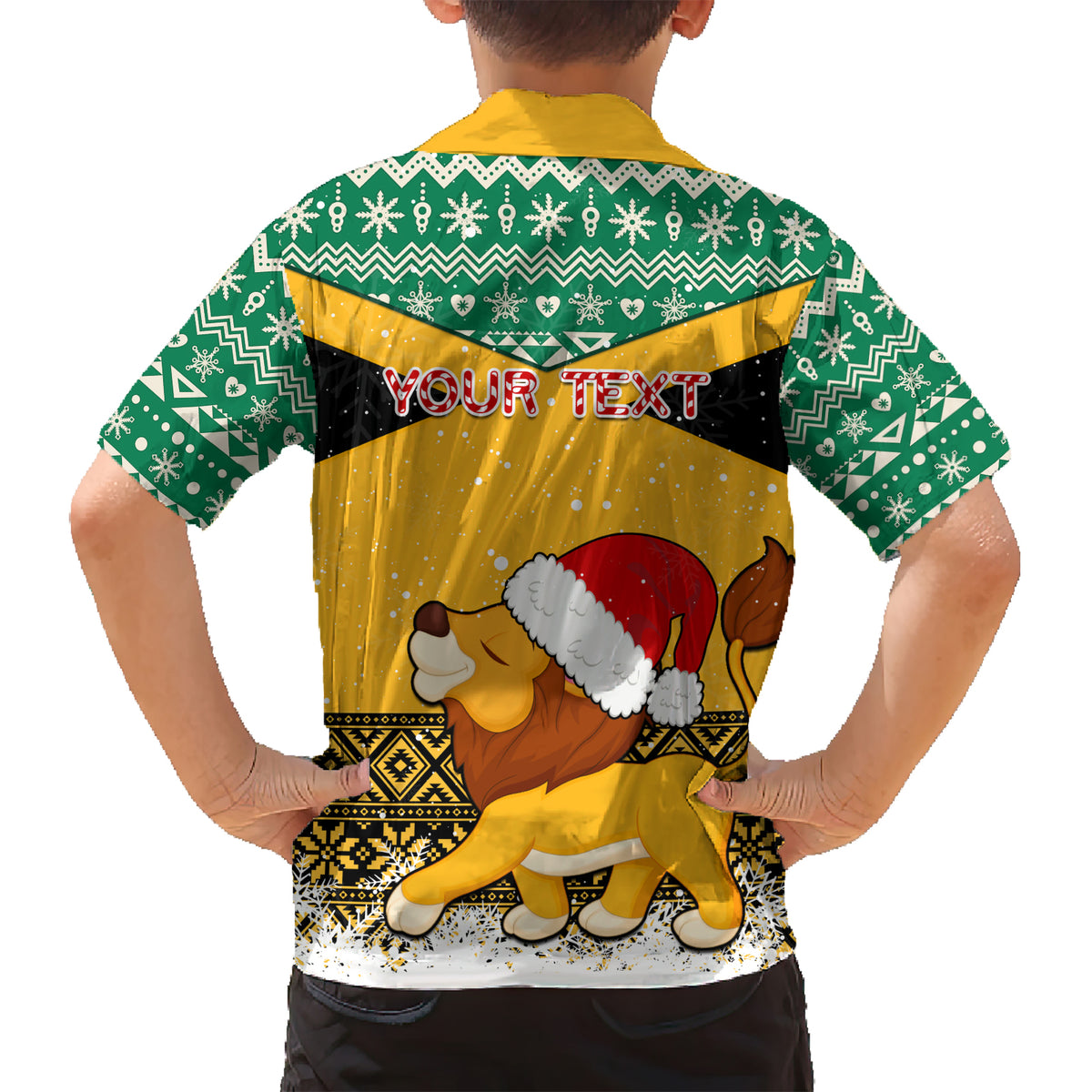 Custom Jamaica Christmas Kid Hawaiian Shirt Jumieka Santa Lion - Wonder Print Shop