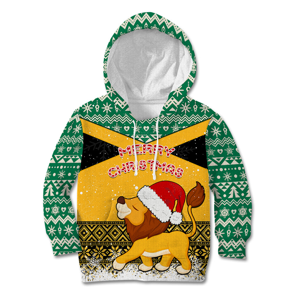 Custom Jamaica Christmas Kid Hoodie Jumieka Santa Lion - Wonder Print Shop