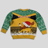 Custom Jamaica Christmas Kid Ugly Christmas Sweater Jumieka Santa Lion - Wonder Print Shop