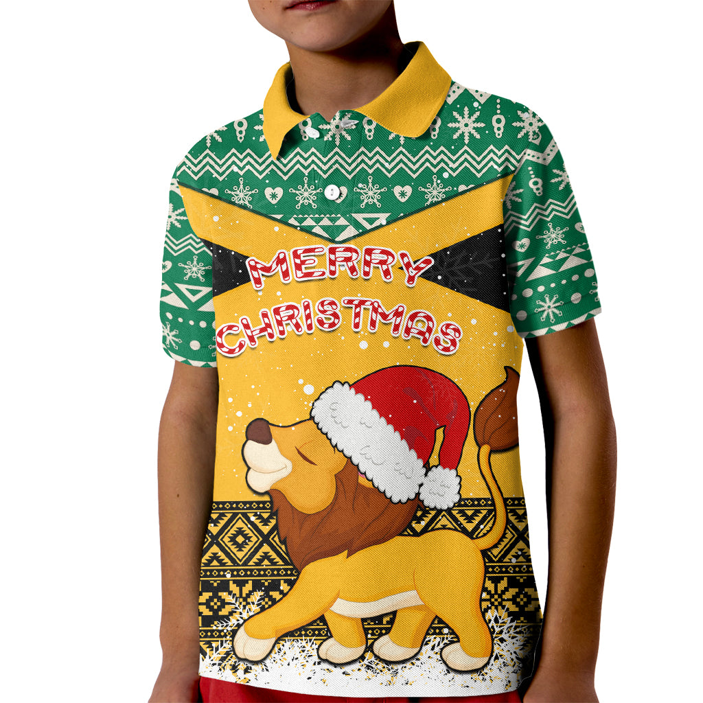Custom Jamaica Christmas Kid Polo Shirt Jumieka Santa Lion - Wonder Print Shop