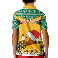 Custom Jamaica Christmas Kid Polo Shirt Jumieka Santa Lion - Wonder Print Shop