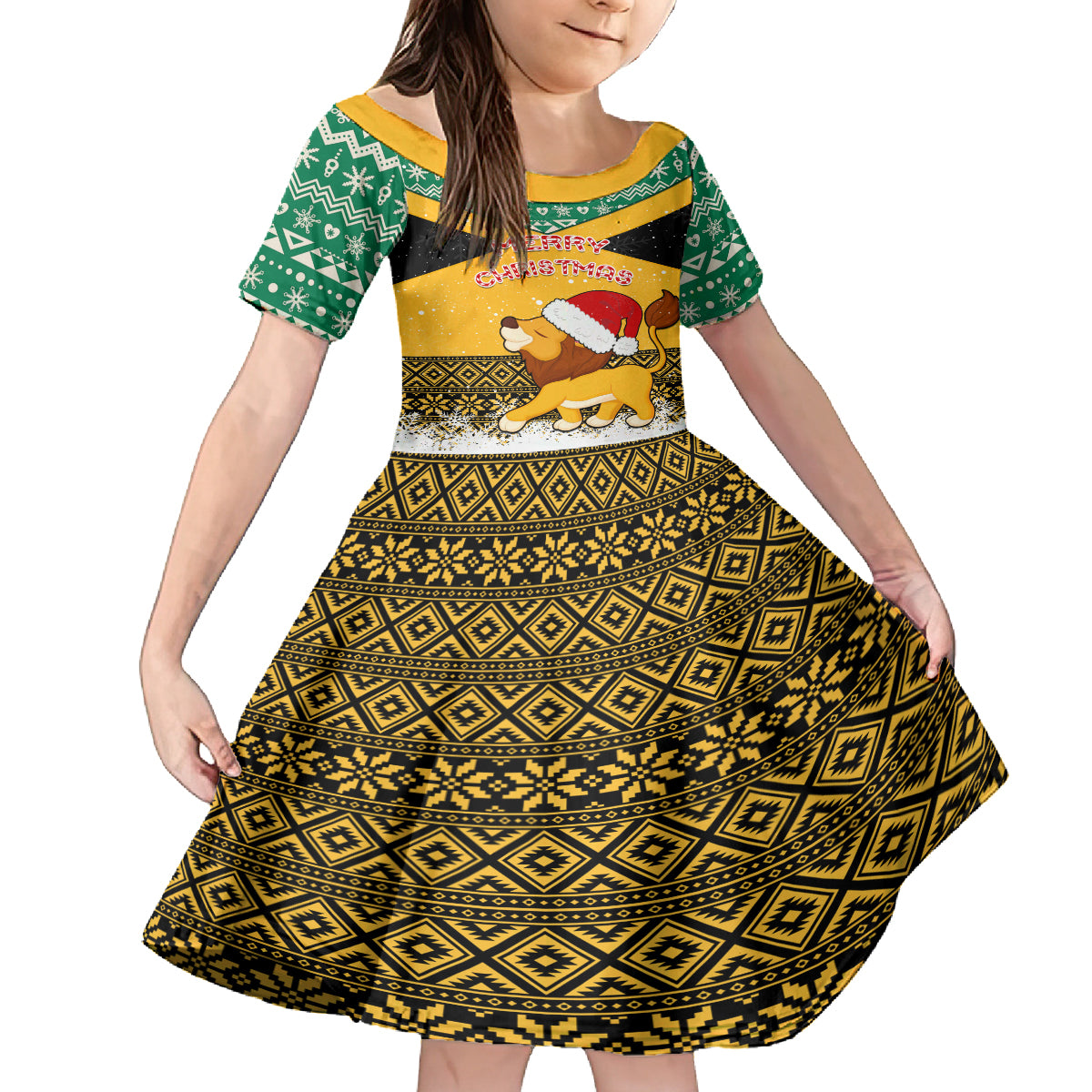Custom Jamaica Christmas Kid Short Sleeve Dress Jumieka Santa Lion - Wonder Print Shop