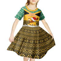 Custom Jamaica Christmas Kid Short Sleeve Dress Jumieka Santa Lion - Wonder Print Shop